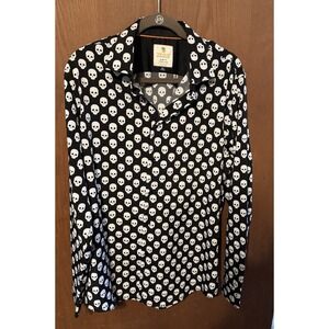 Tom Blaine Long Sleeve Slim Fit Black & White Skull Shirt  Sz XL 17-17.5  Tb21